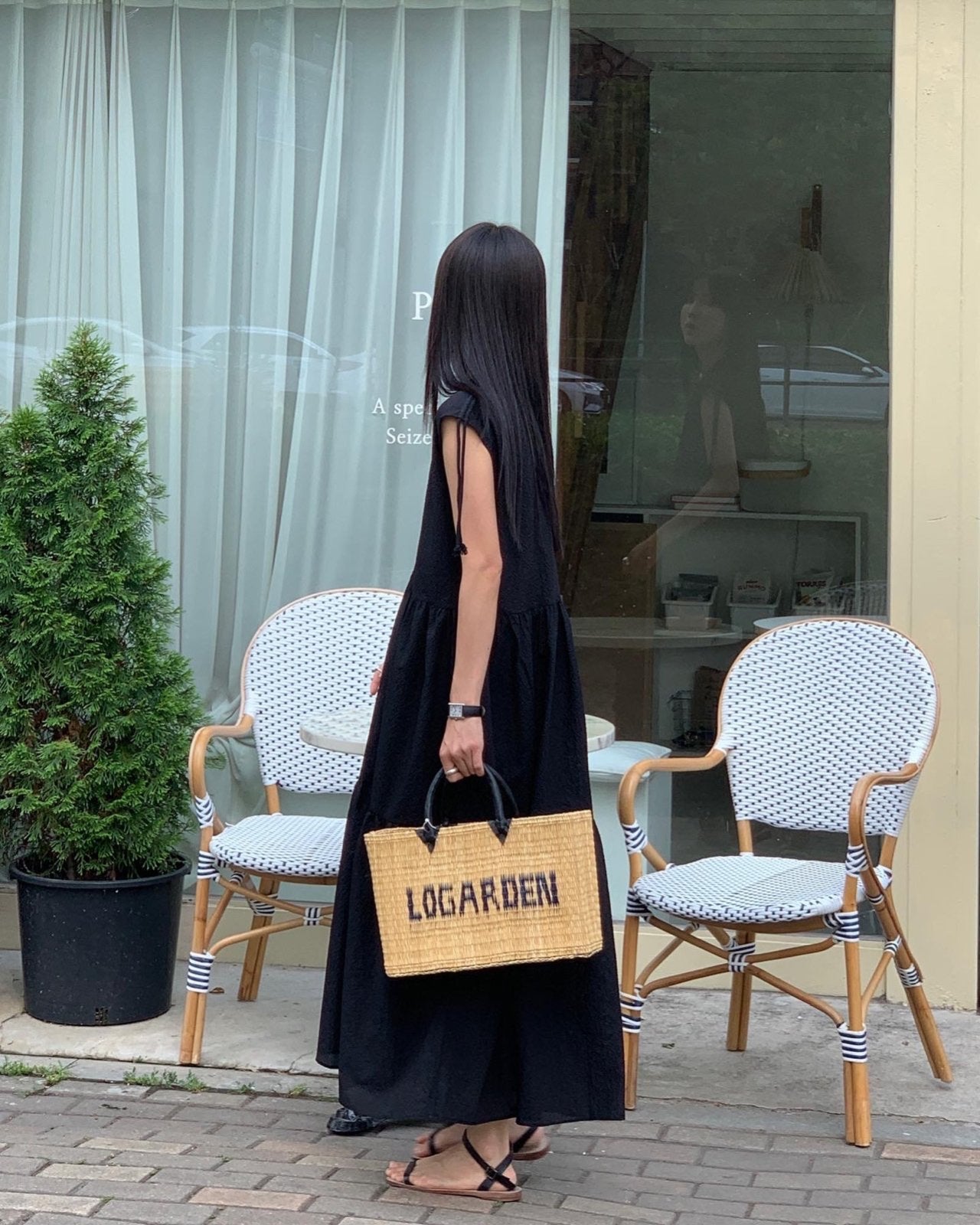 <Black Label> Rayon Dobby Maxi Dress