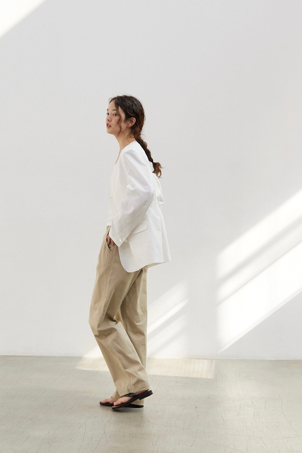 Cotton / Linen No Collar Blazer