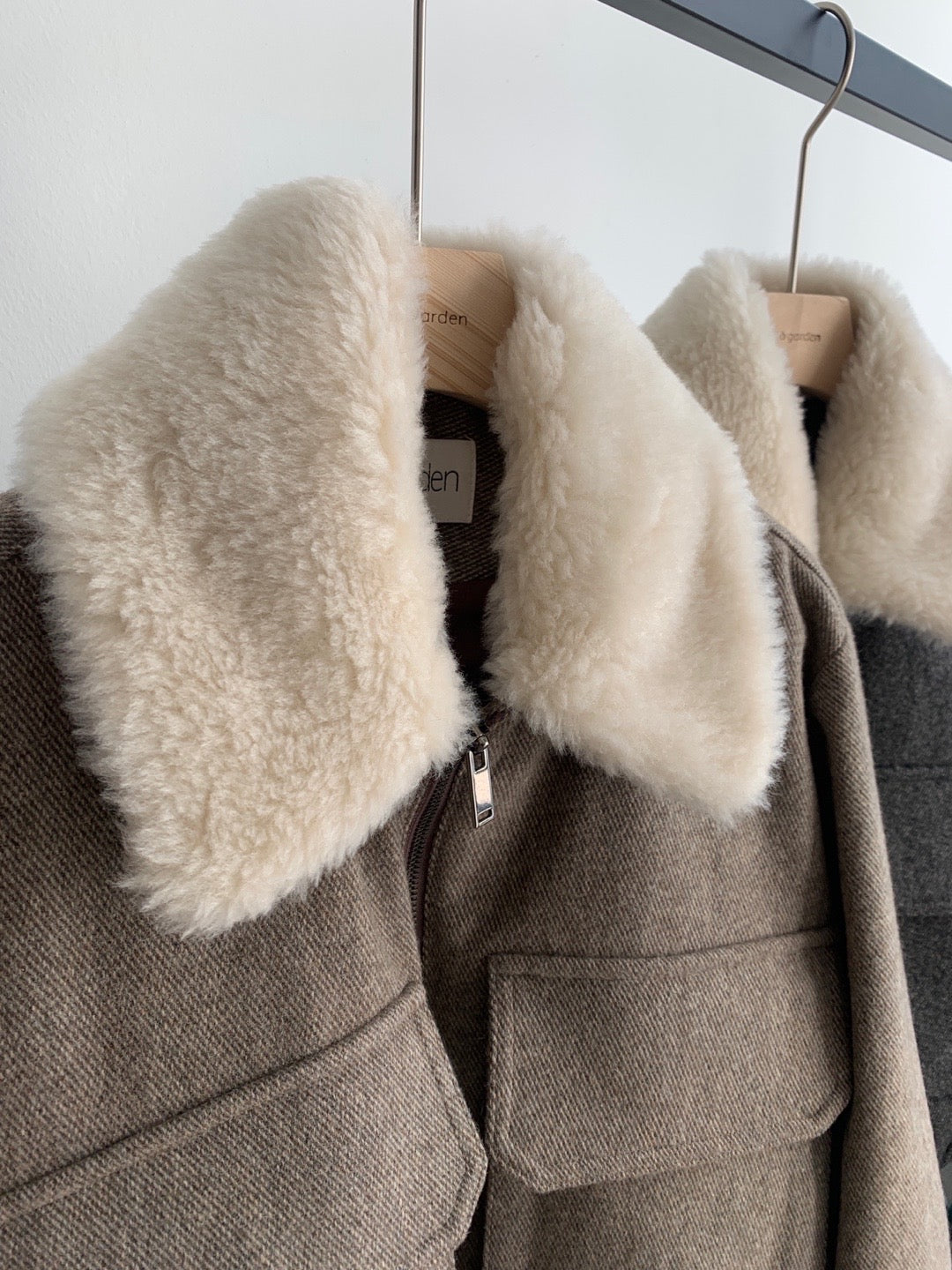 Wool Twill Jacket with Wool Fleece Collar - 1 left in CHarcoal