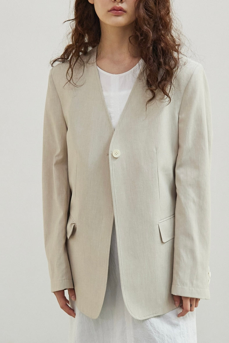 Cotton / Linen No Collar Blazer