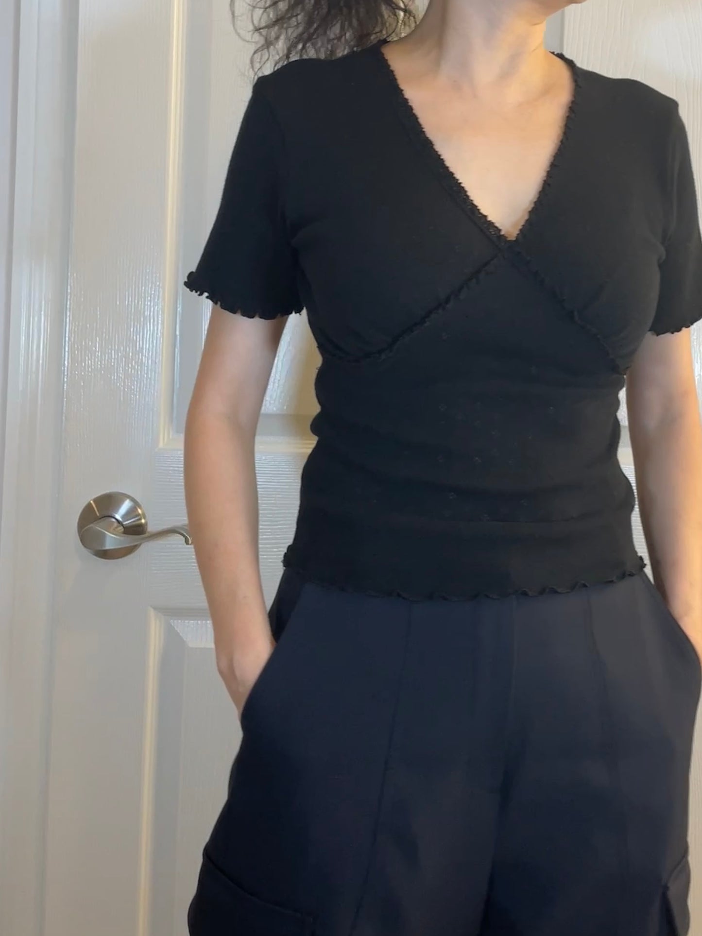 Pointelle V-Neck Top