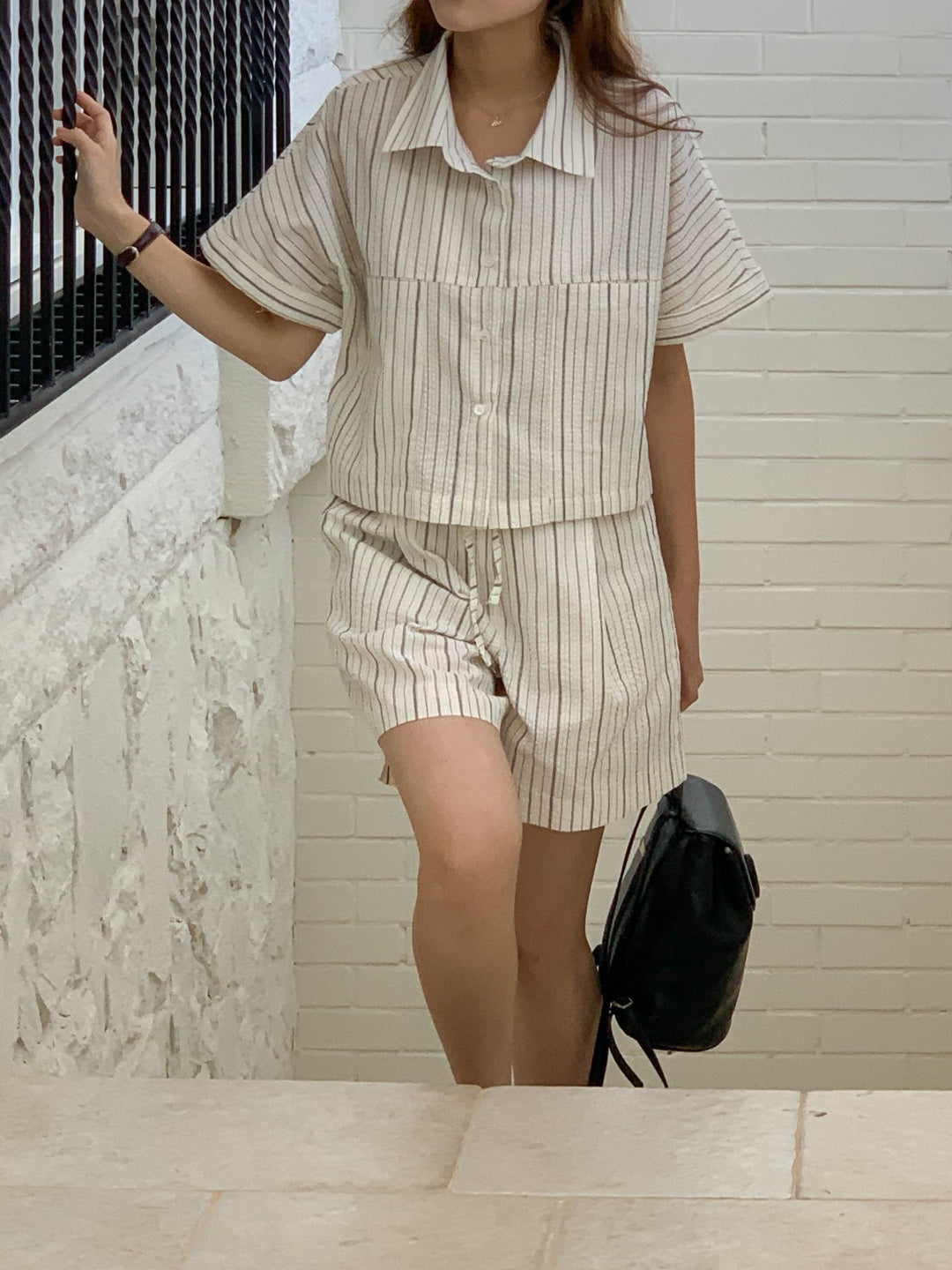 Seersucker Crop Shirt