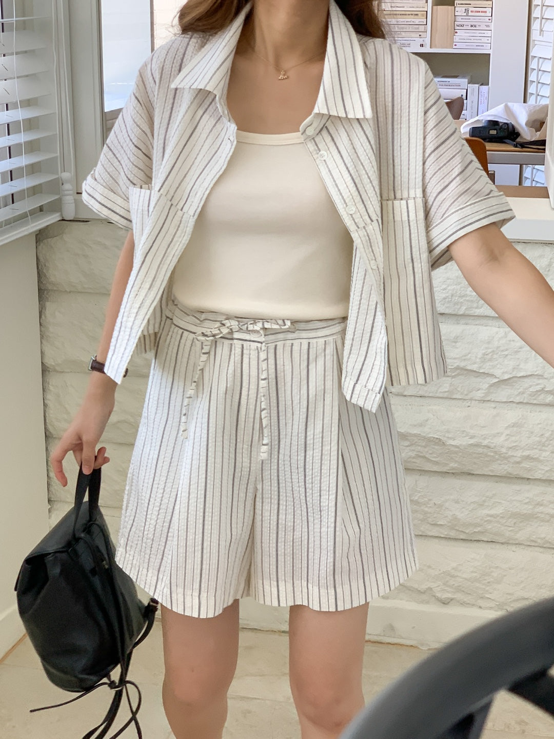 Seersucker Crop Shirt