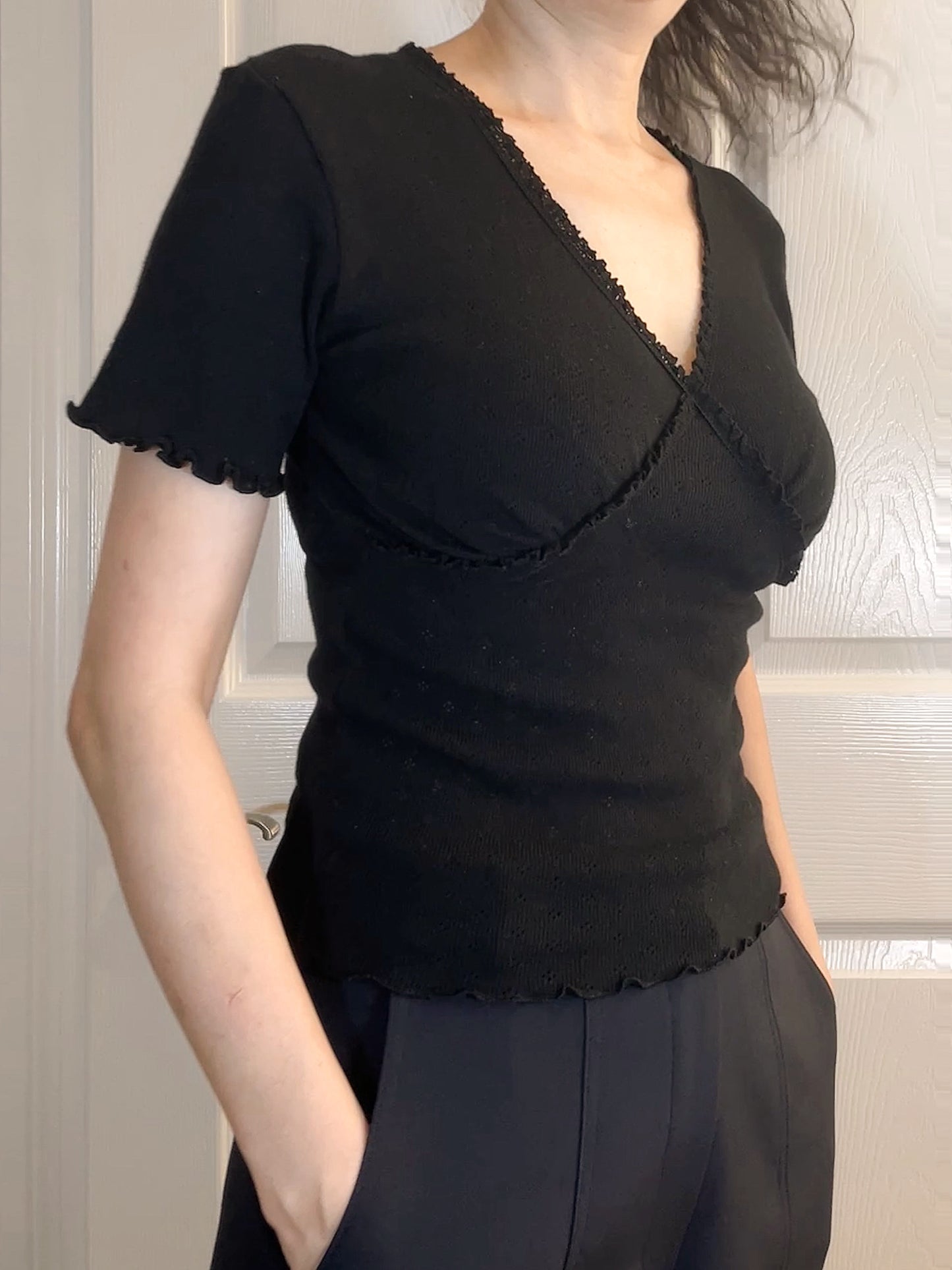 Pointelle V-Neck Top