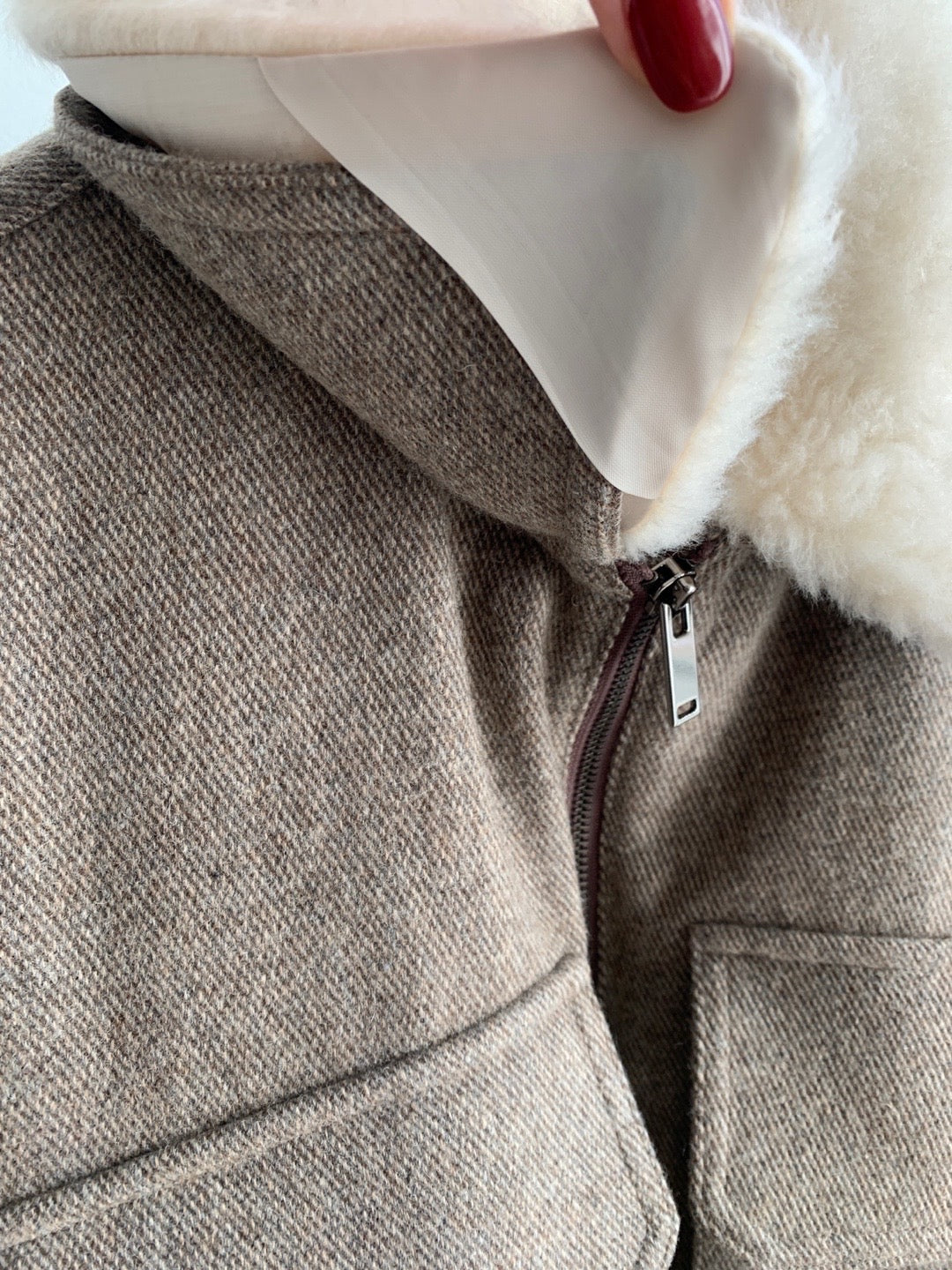 Wool Twill Jacket with Wool Fleece Collar - 1 left in CHarcoal