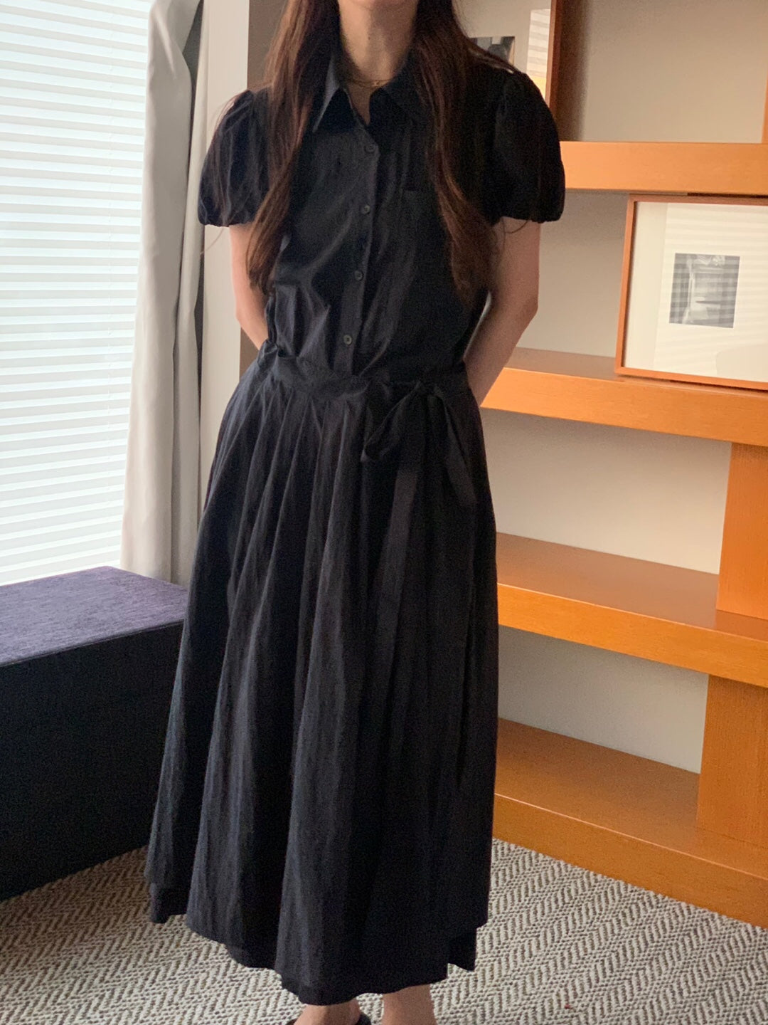 <ABI + ABI Black>Layered Wrap Shirt Dress