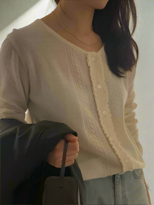 Sheer Baby Alpaca Frill Cardigan