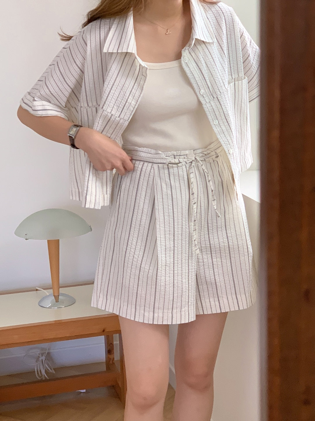 Seersucker Crop Shirt