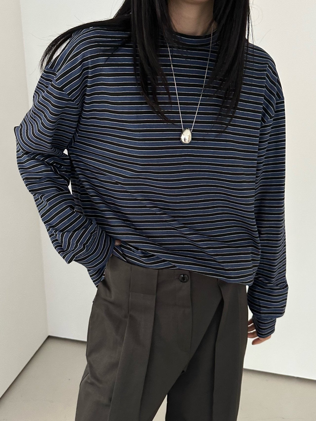 <Essential> Cotton Stripe Boyfriend T