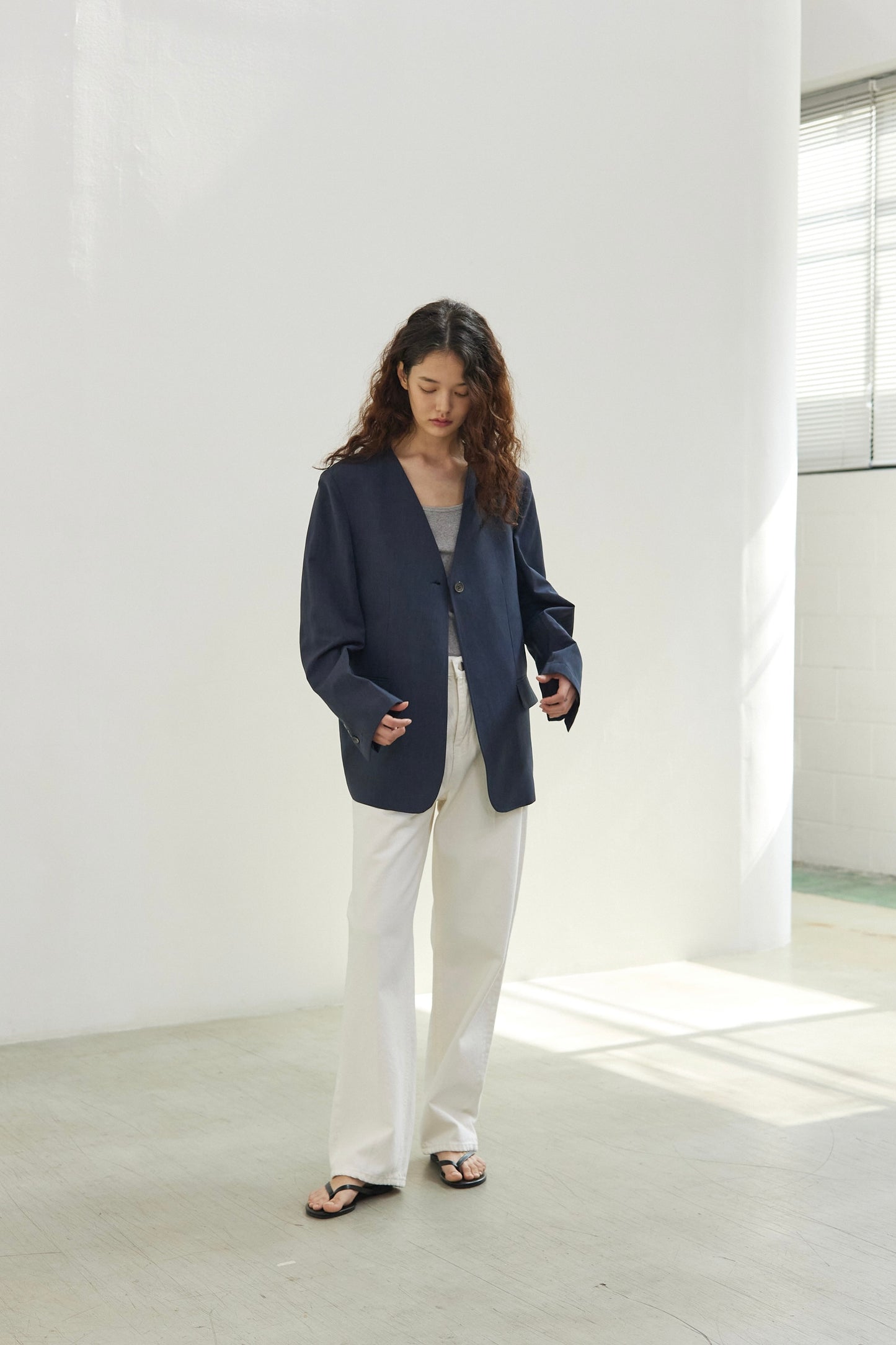 Cotton / Linen No Collar Blazer