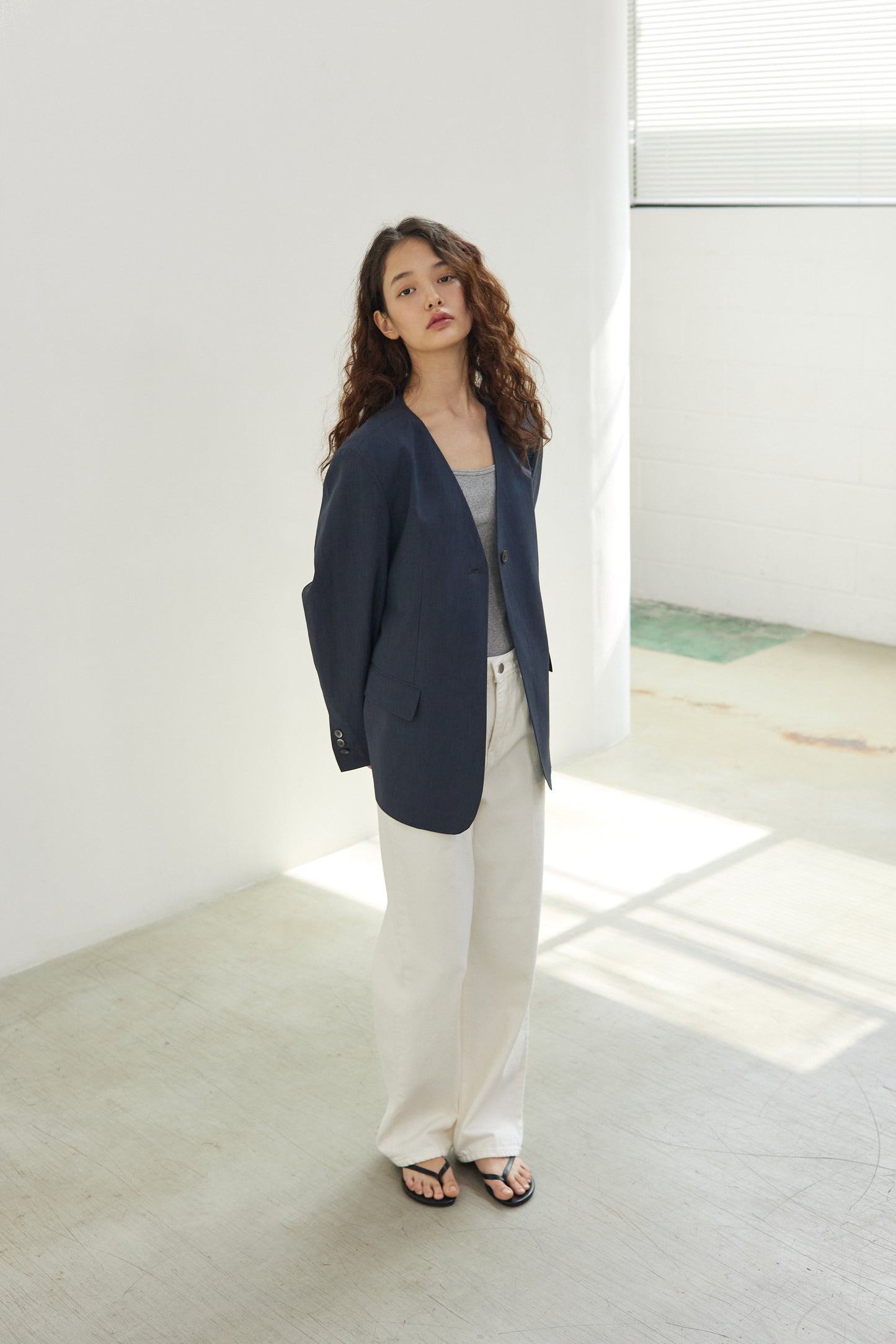 Cotton / Linen No Collar Blazer