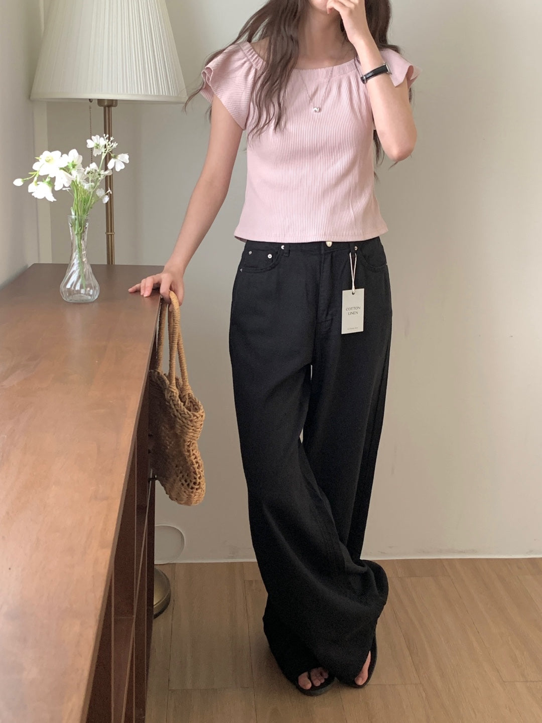 <Essential><Pre-order>Linen-like Washed 5 Pocket Pants