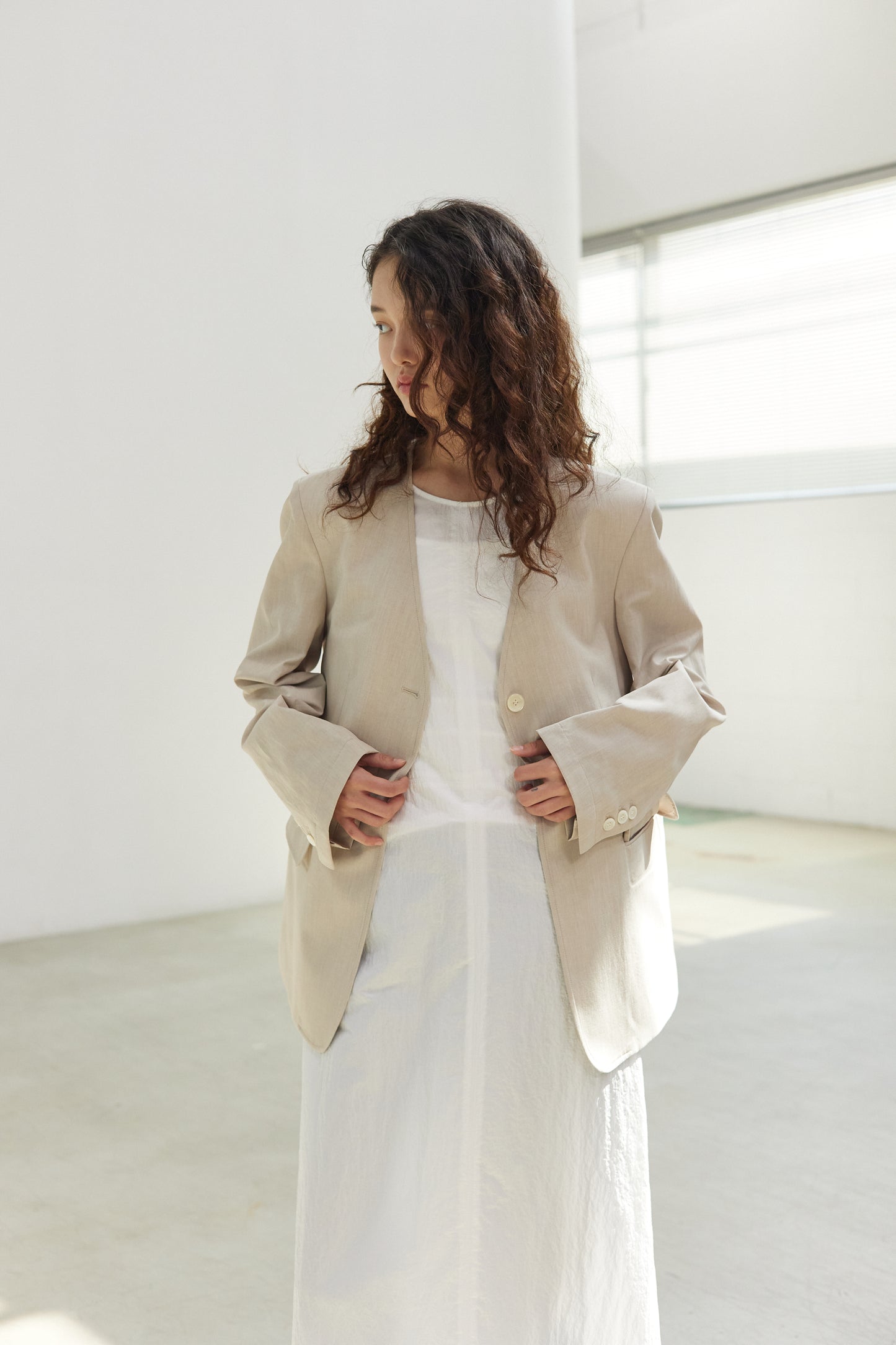 Cotton / Linen No Collar Blazer