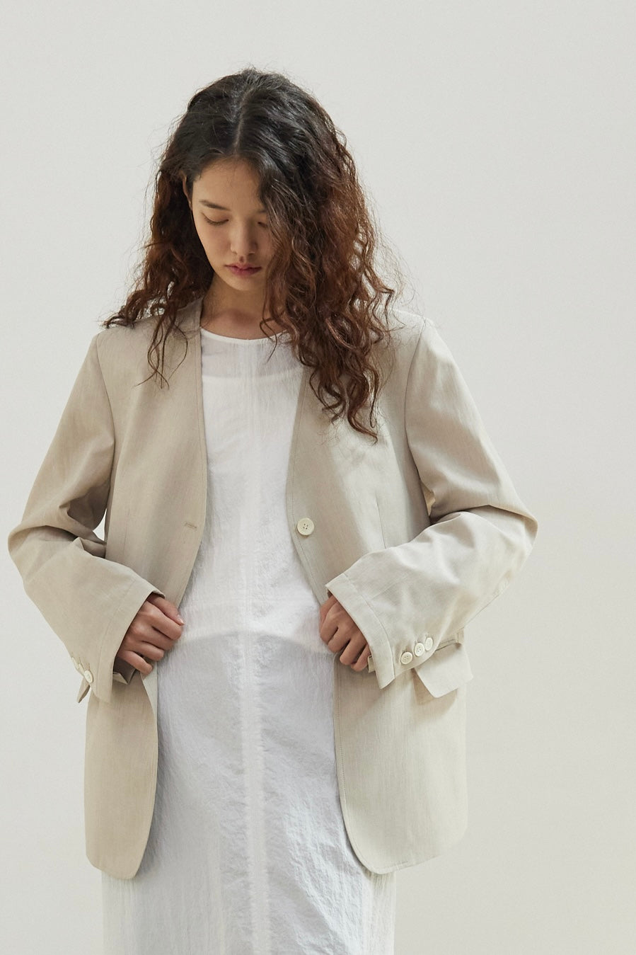 Cotton / Linen No Collar Blazer