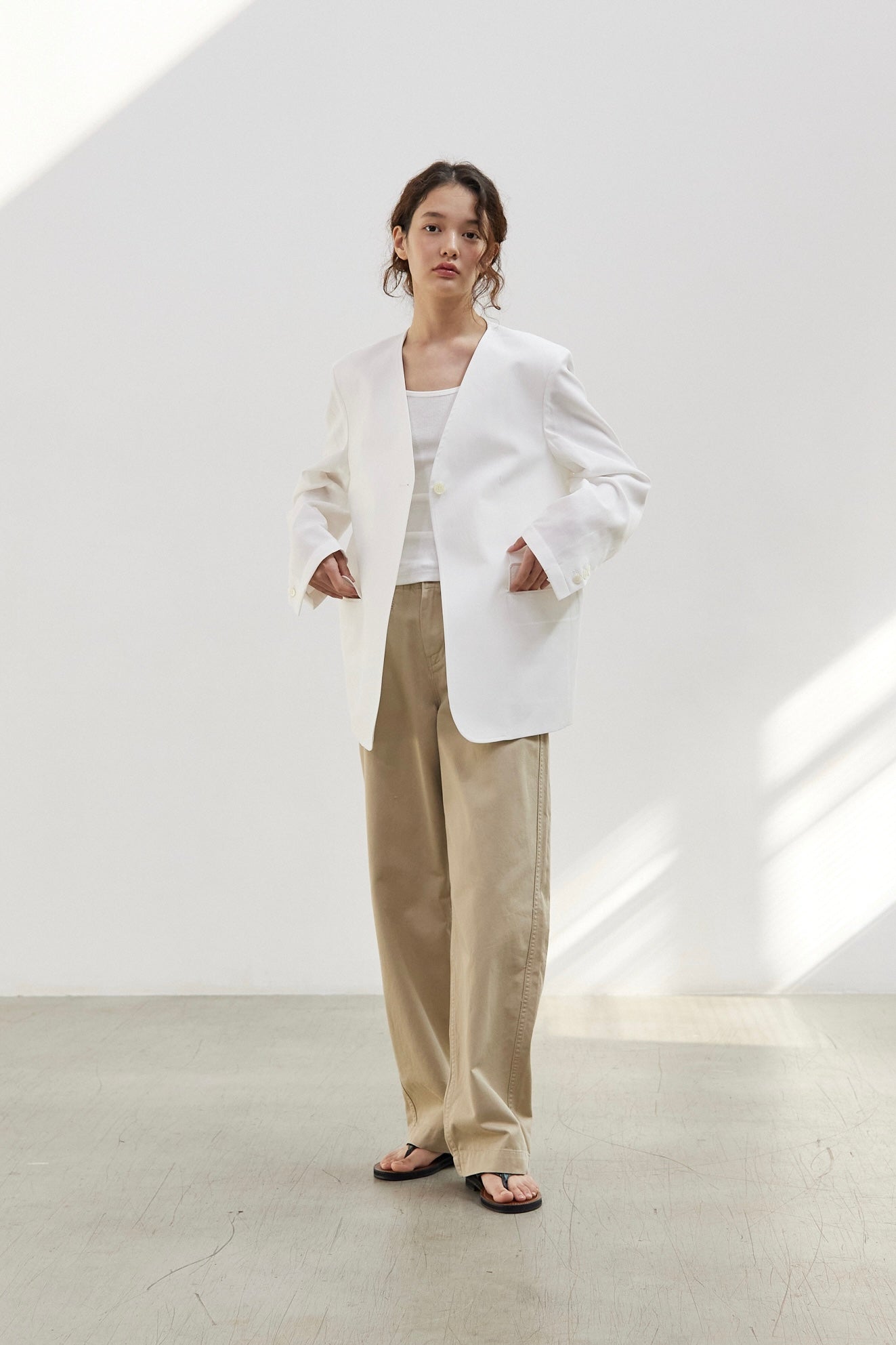 Cotton / Linen No Collar Blazer