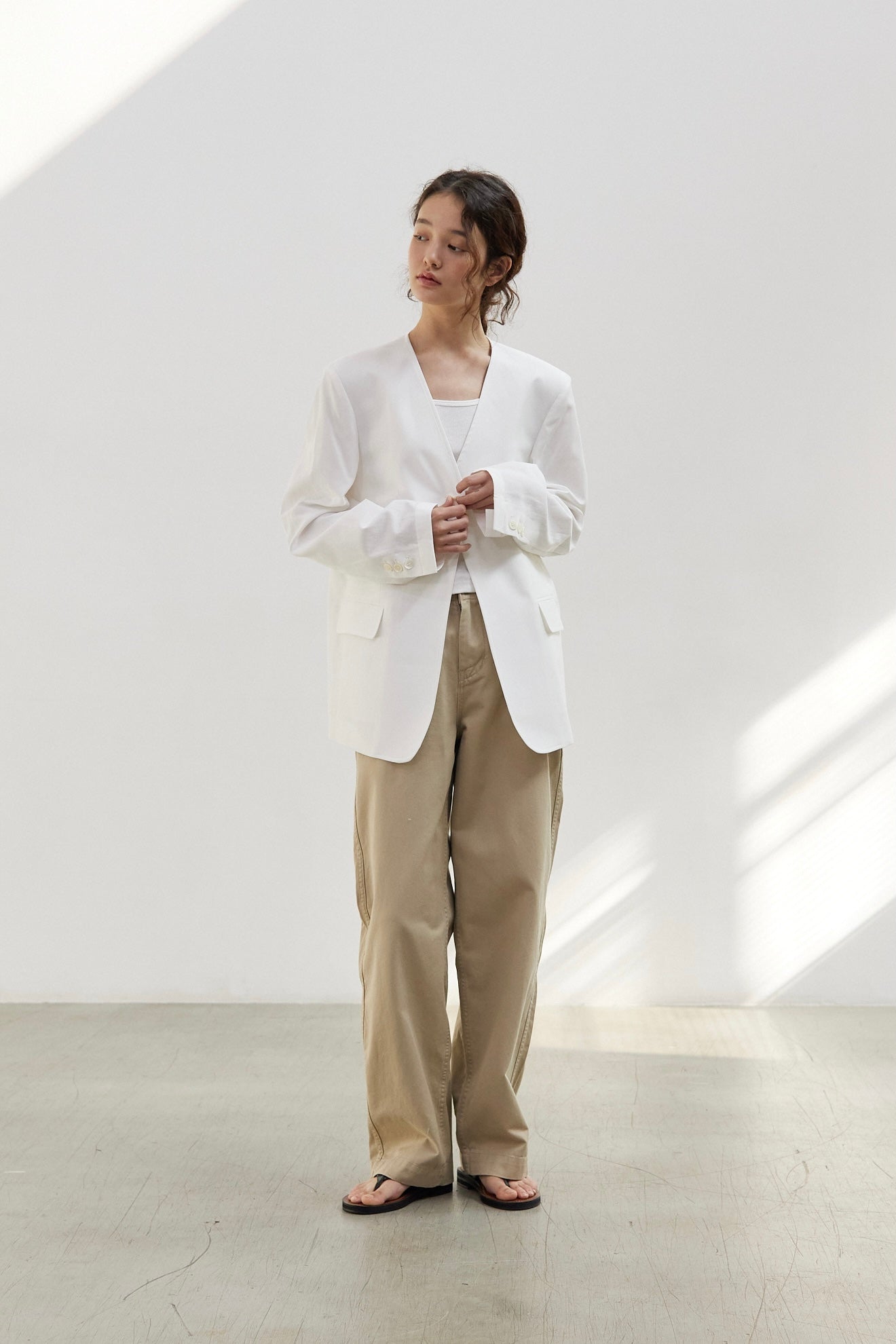 Cotton / Linen No Collar Blazer