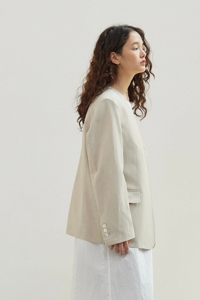 Cotton / Linen No Collar Blazer