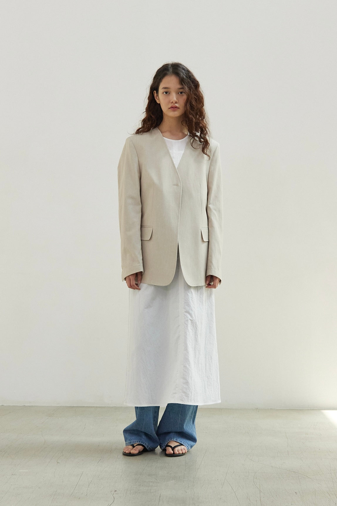 Cotton / Linen No Collar Blazer