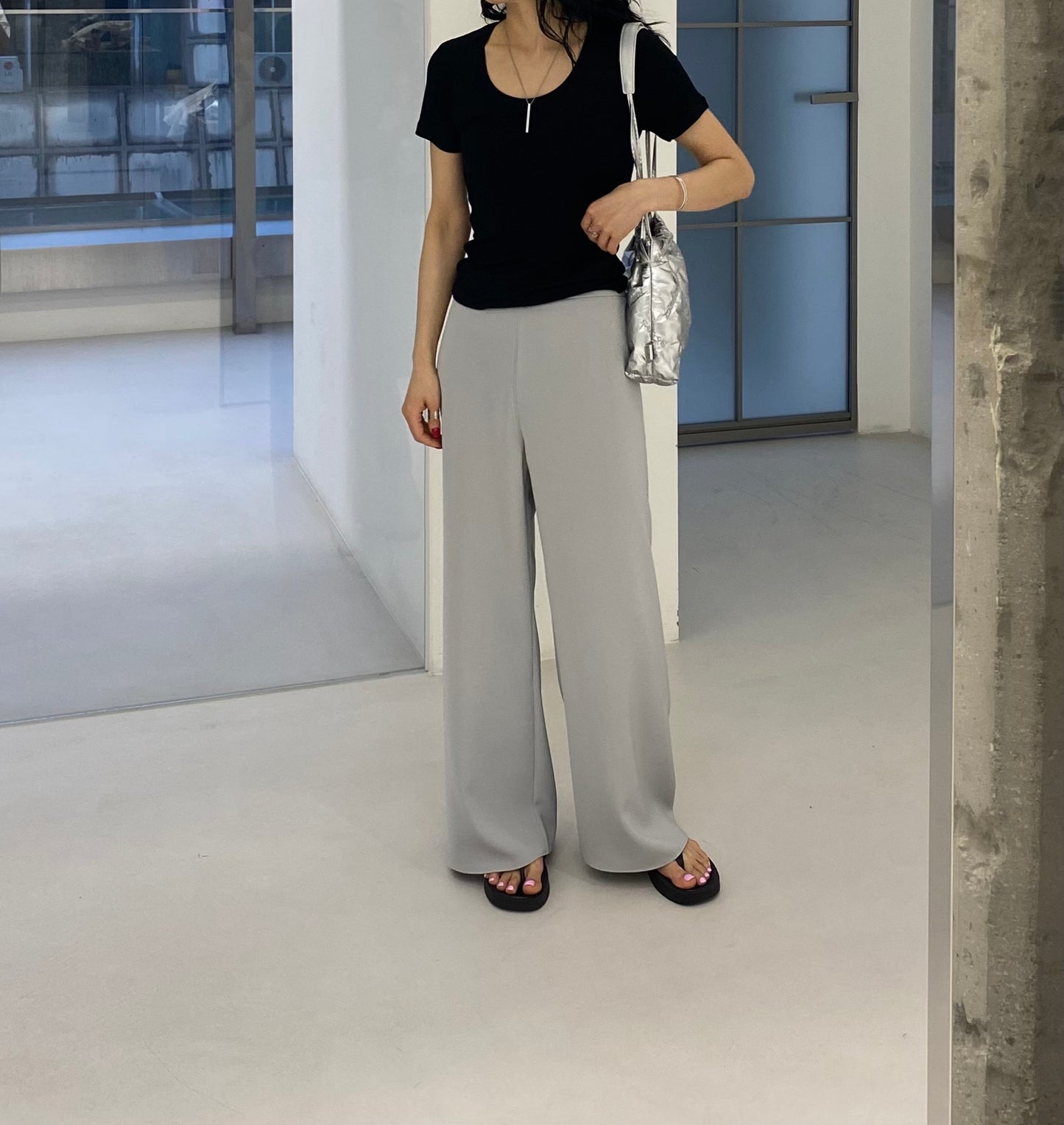 Rayon Rib U-neck Shirt - Shortsleeved