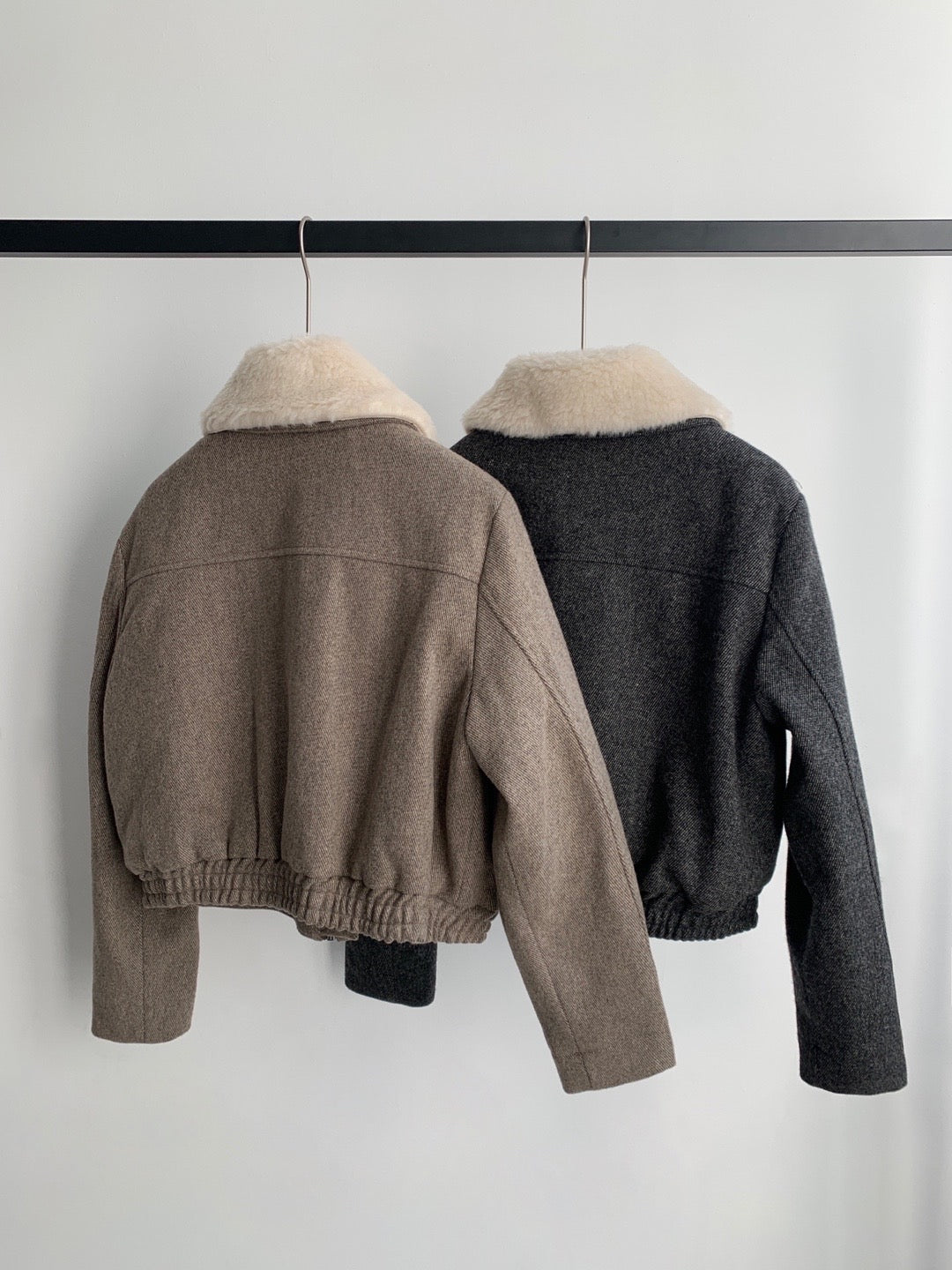 Wool Twill Jacket with Wool Fleece Collar - 1 left in CHarcoal