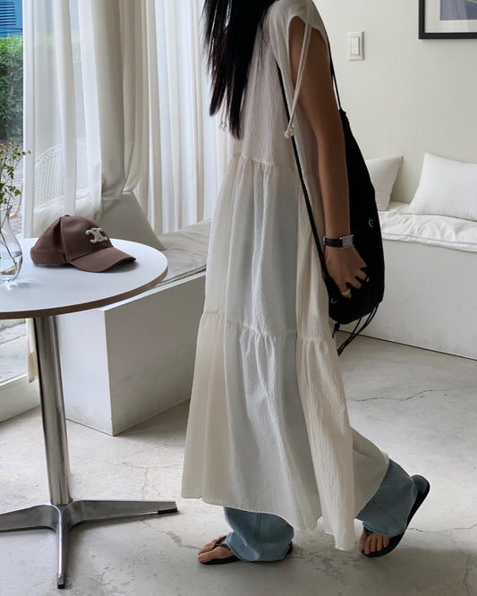 <Black Label> Rayon Dobby Maxi Dress
