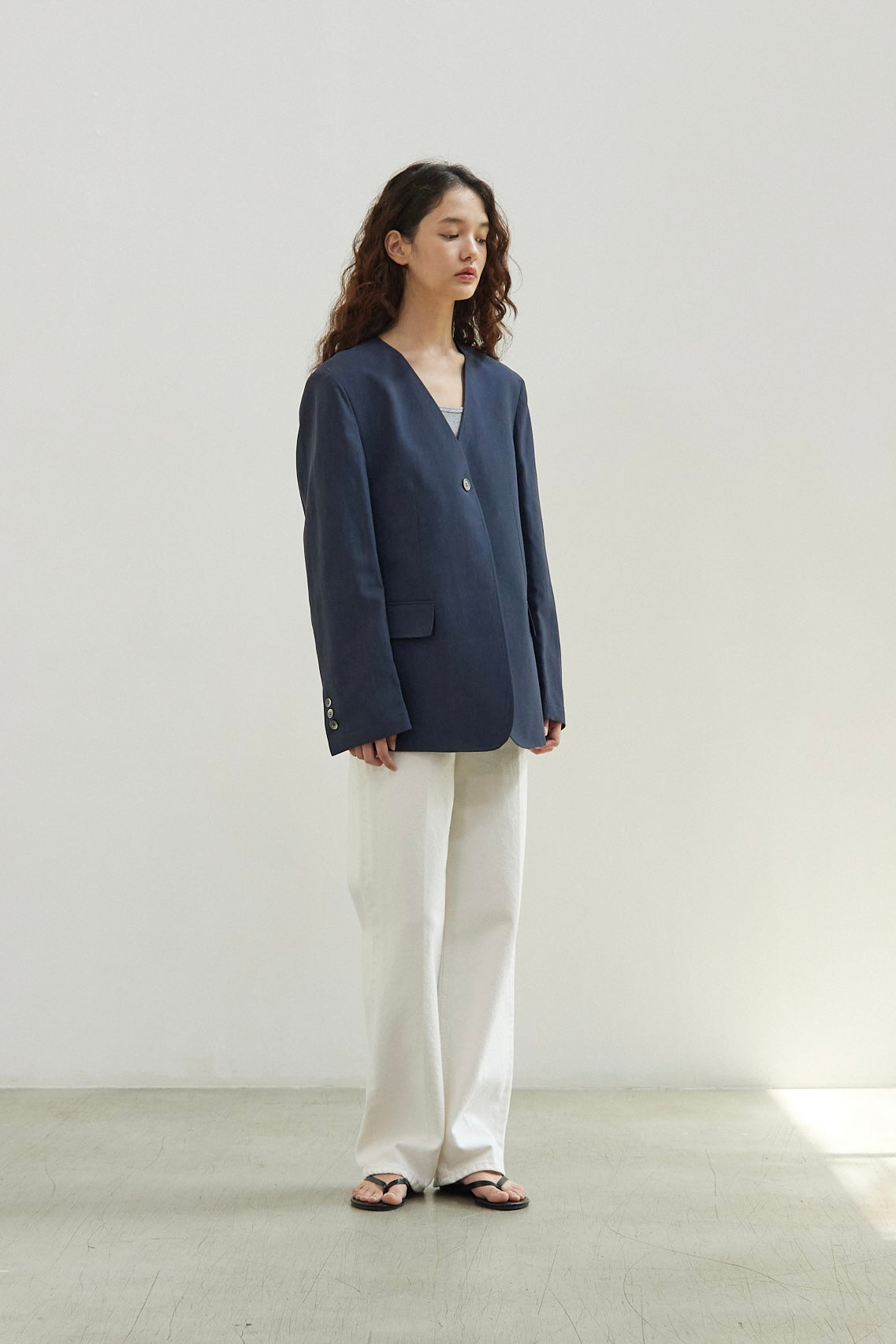 Cotton / Linen No Collar Blazer