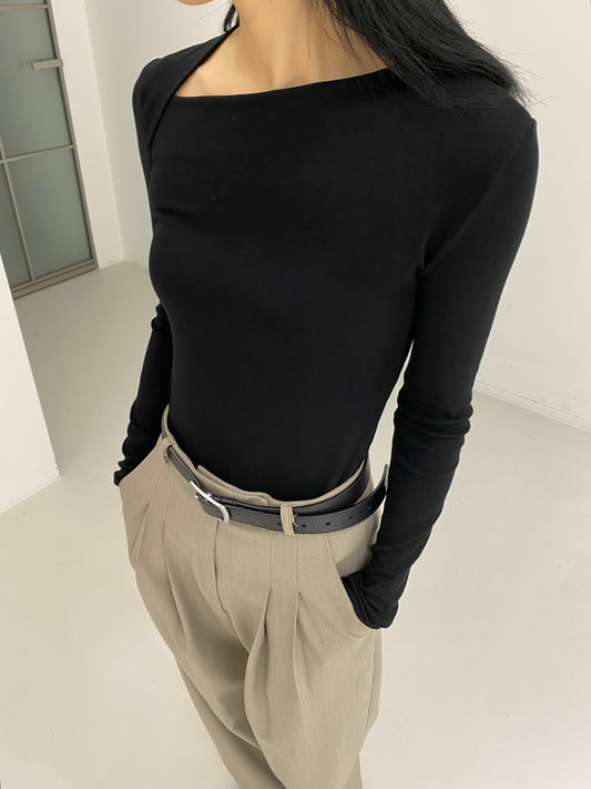 Asymmetrical Neck Rayon Rib Top