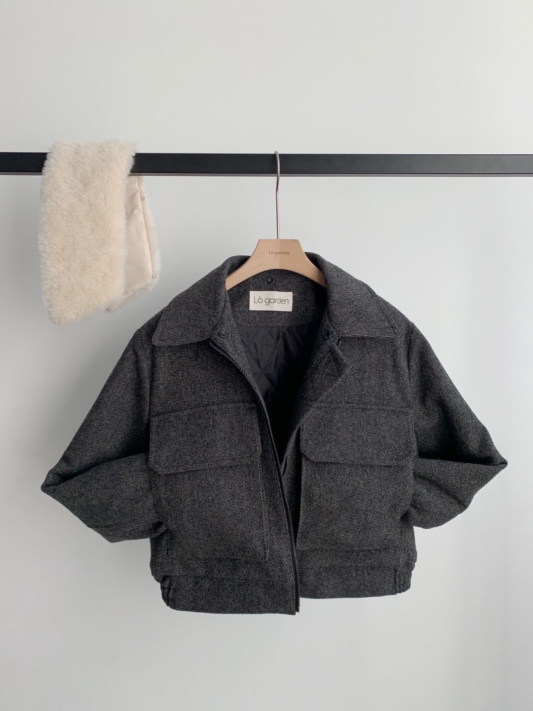 Wool Twill Jacket with Wool Fleece Collar - 1 left in CHarcoal