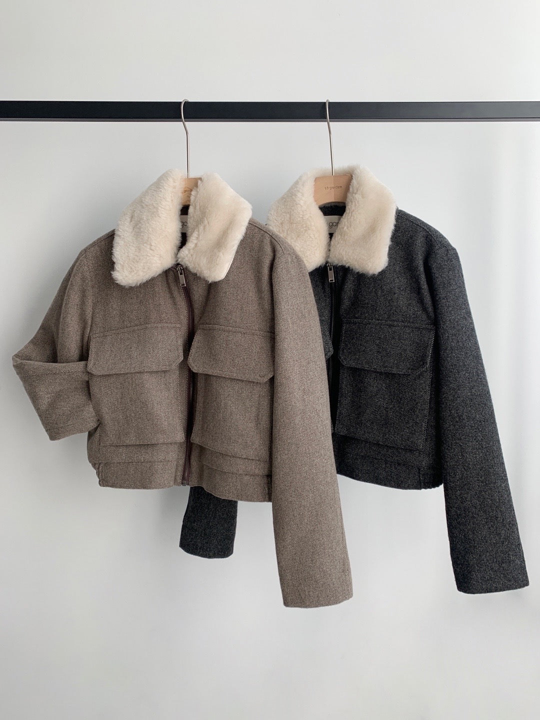 Wool Twill Jacket with Wool Fleece Collar - 1 left in CHarcoal