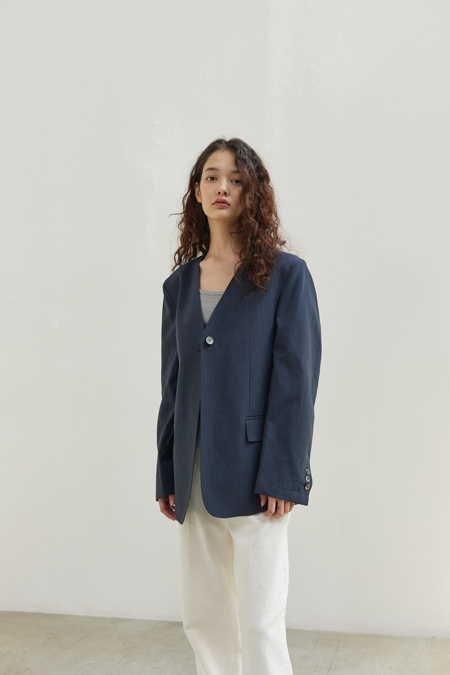 Cotton / Linen No Collar Blazer