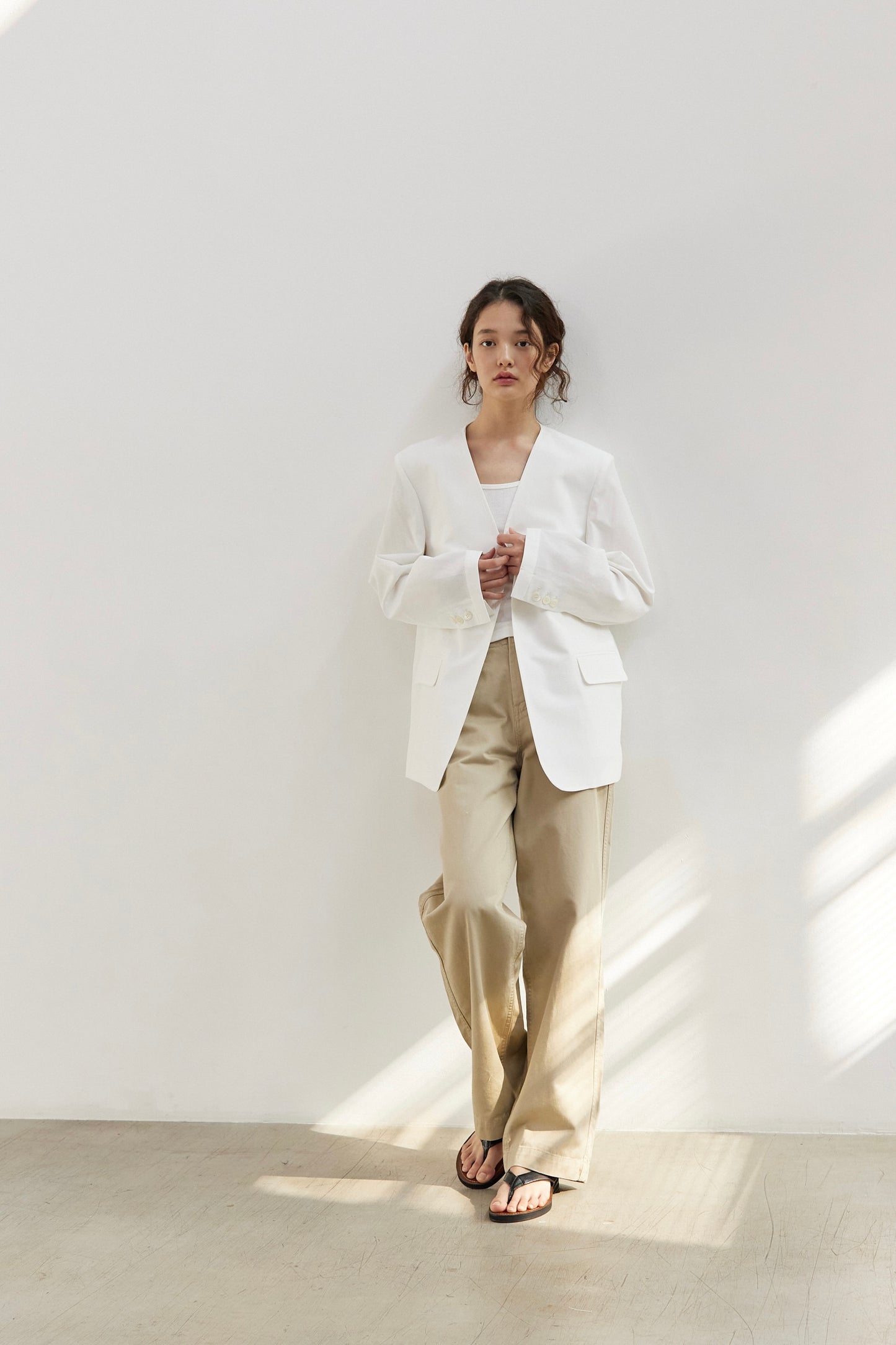 Cotton / Linen No Collar Blazer