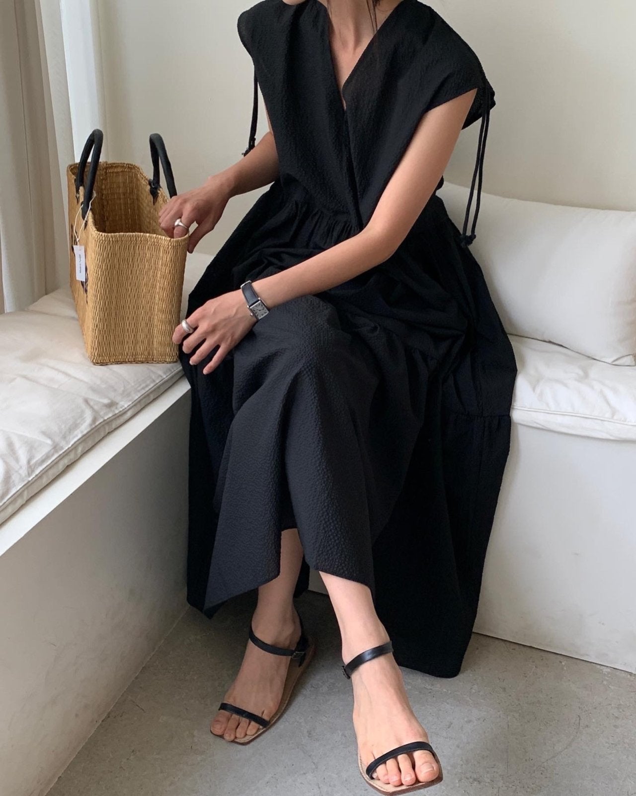 <Black Label> Rayon Dobby Maxi Dress