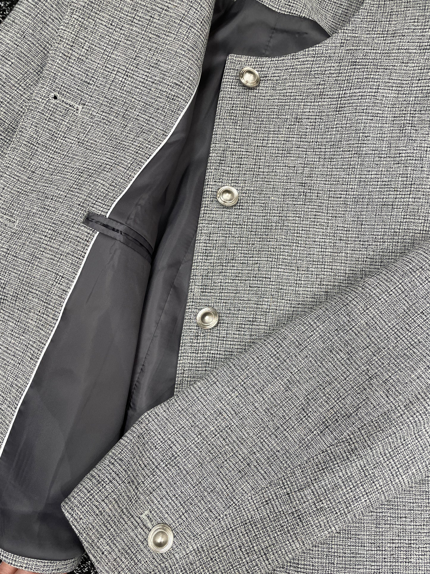 Linen Tweed No Collar Short Jacket