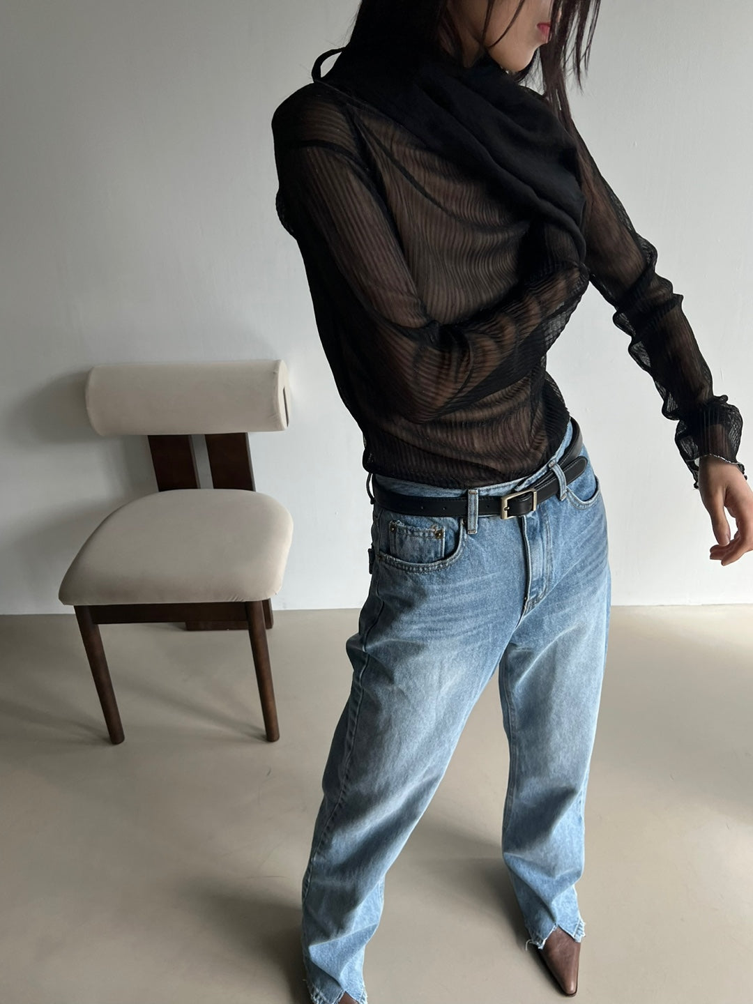 Sparkle Sheer Turtleneck Shirt