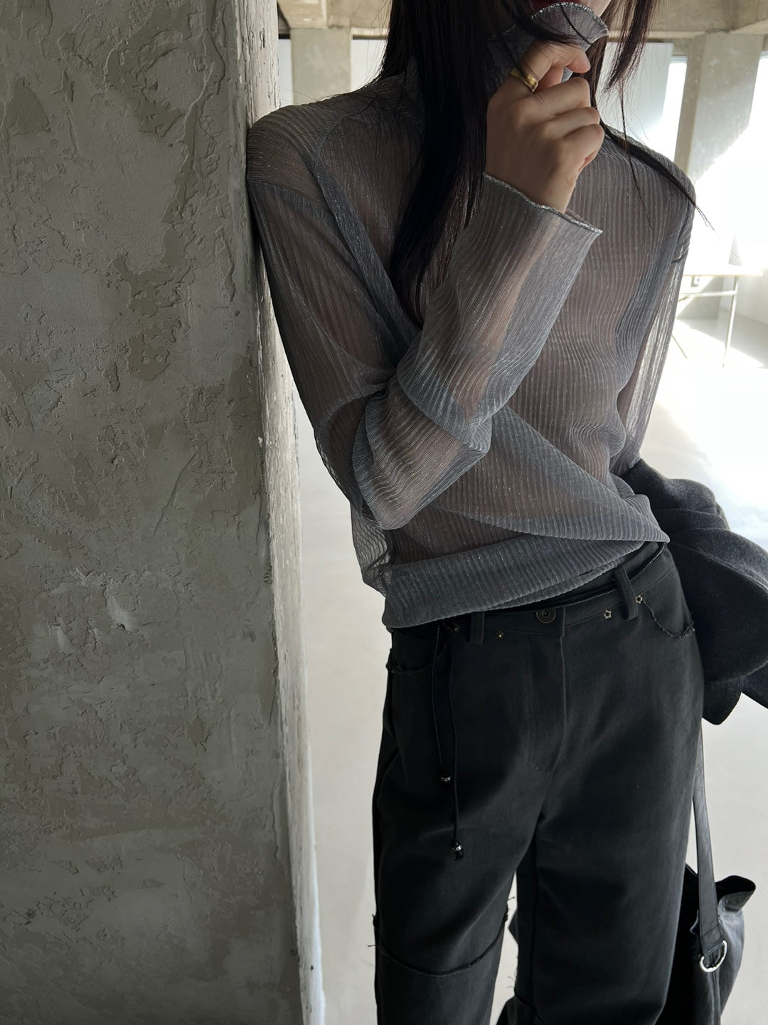 Sparkle Sheer Turtleneck Shirt