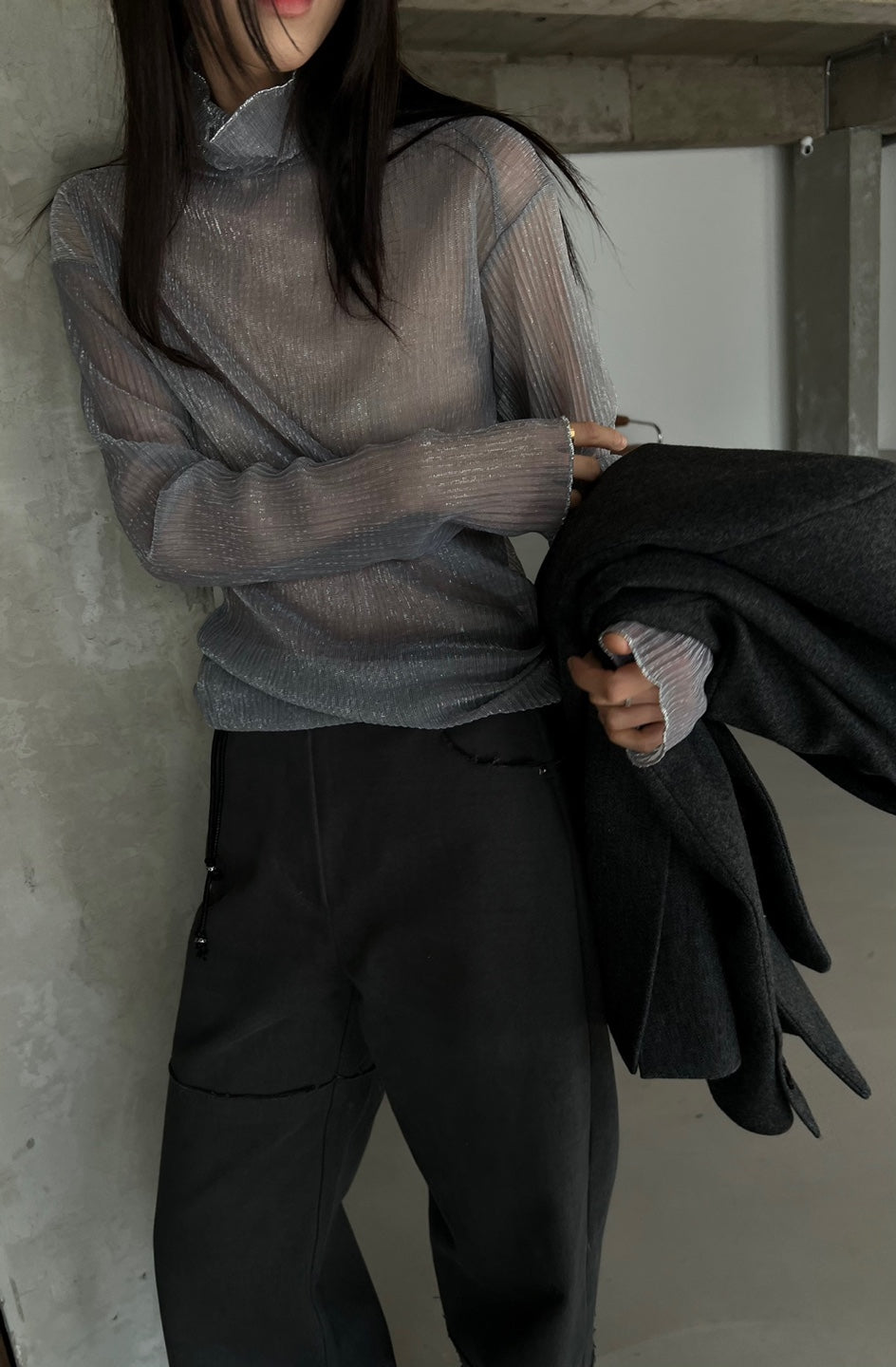 Sparkle Sheer Turtleneck Shirt