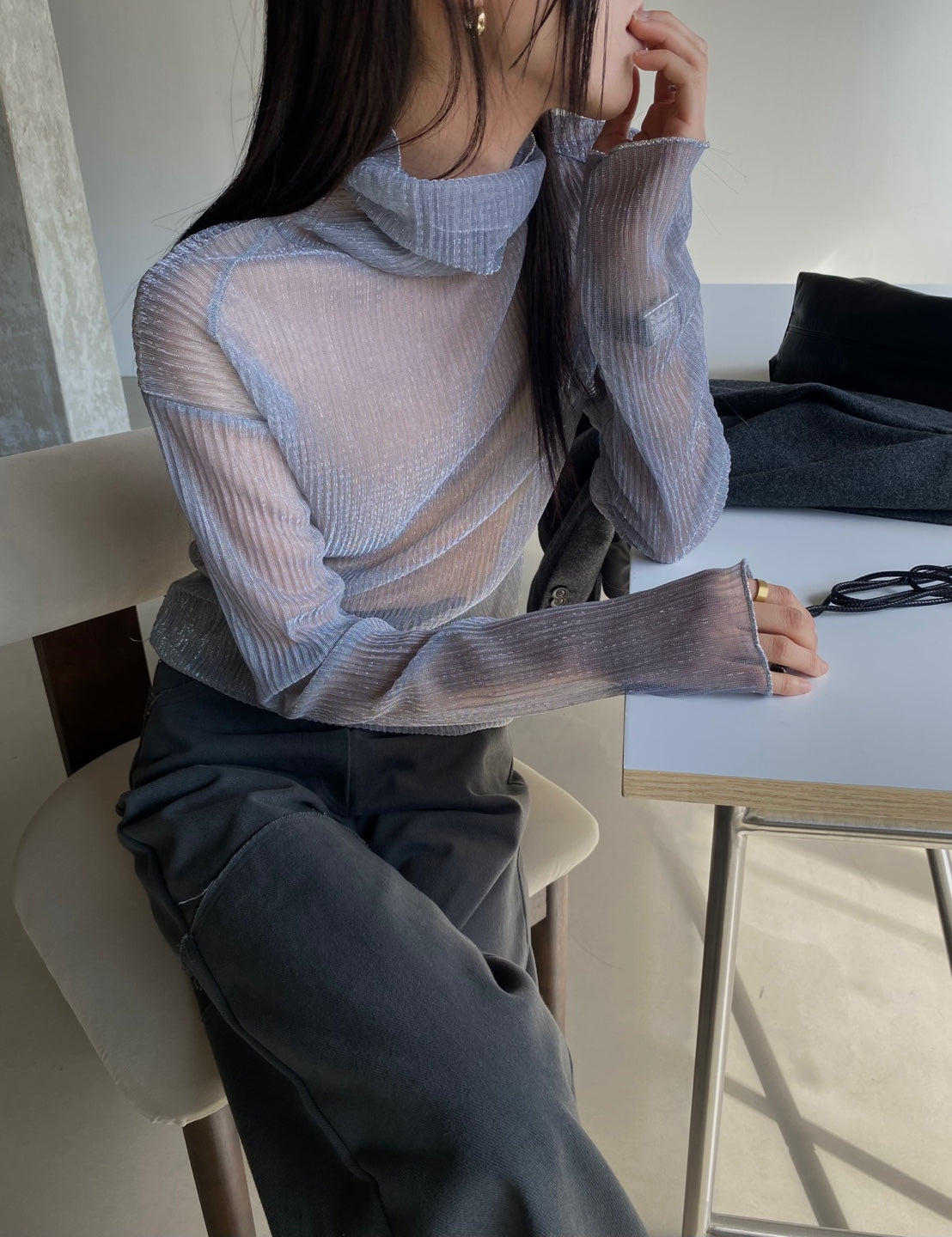 Sparkle Sheer Turtleneck Shirt