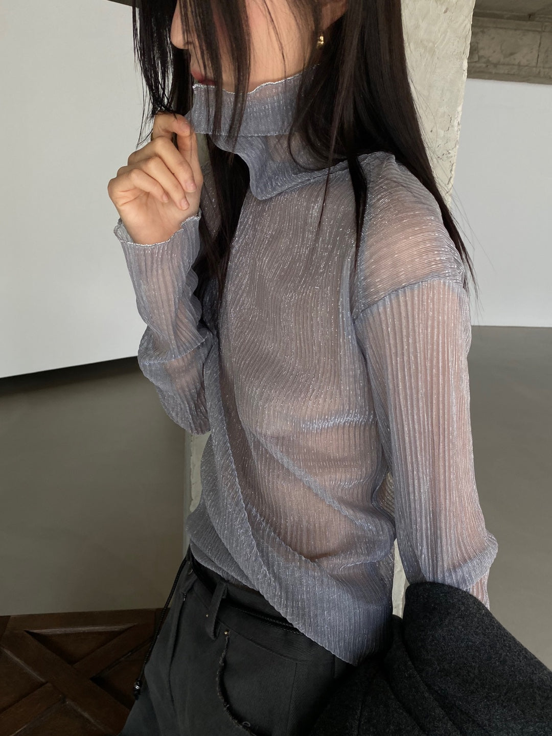 Sparkle Sheer Turtleneck Shirt