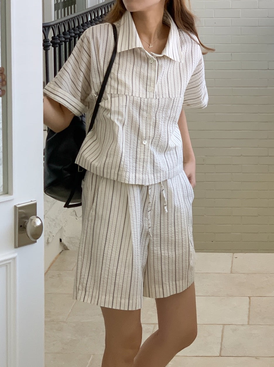 Seersucker Crop Shirt