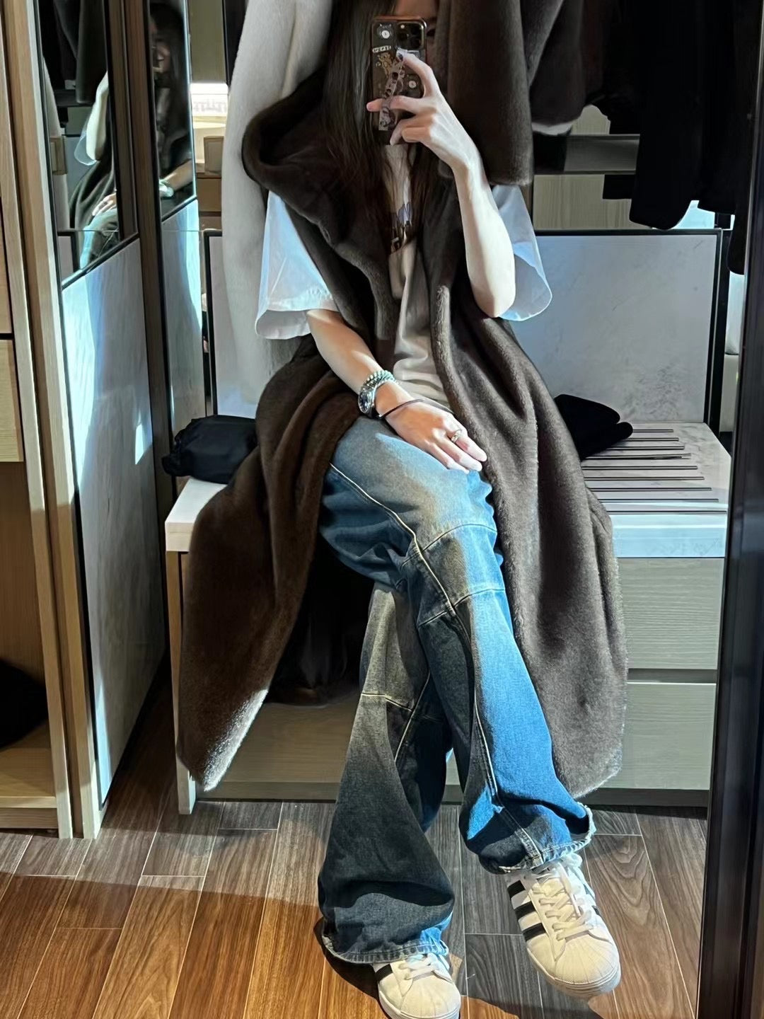 Faux Fur Hooded Robe Vest