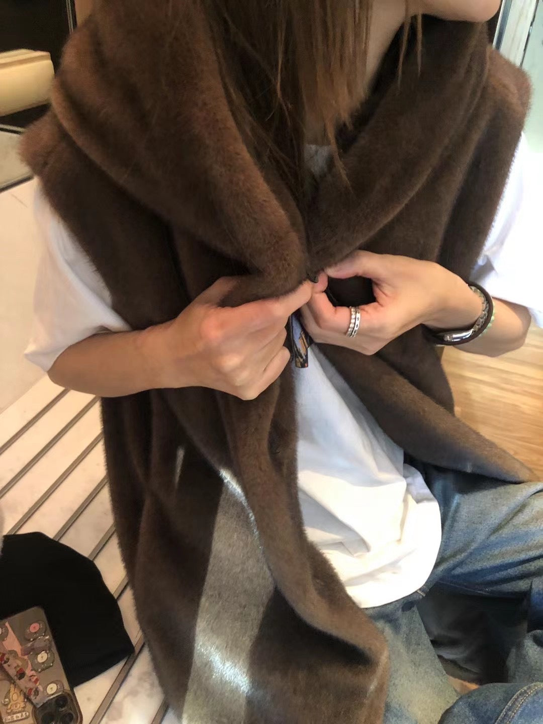 Faux Fur Hooded Robe Vest