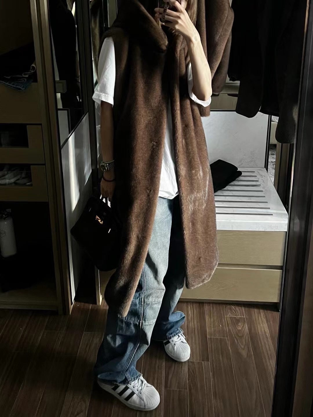 Faux Fur Hooded Robe Vest