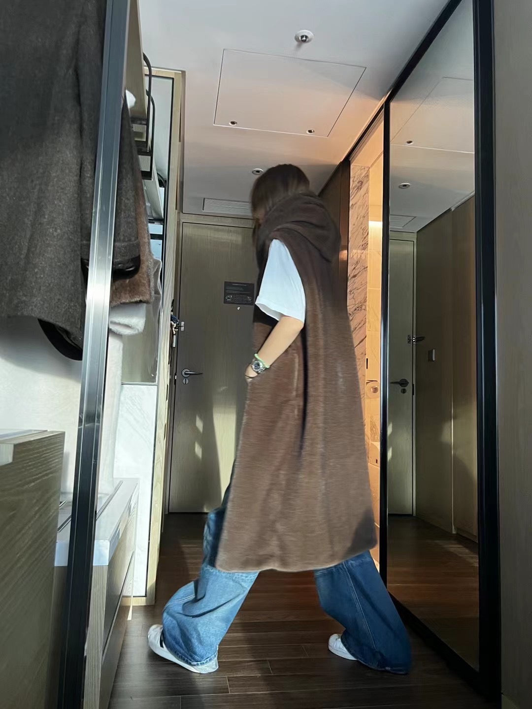 Faux Fur Hooded Robe Vest