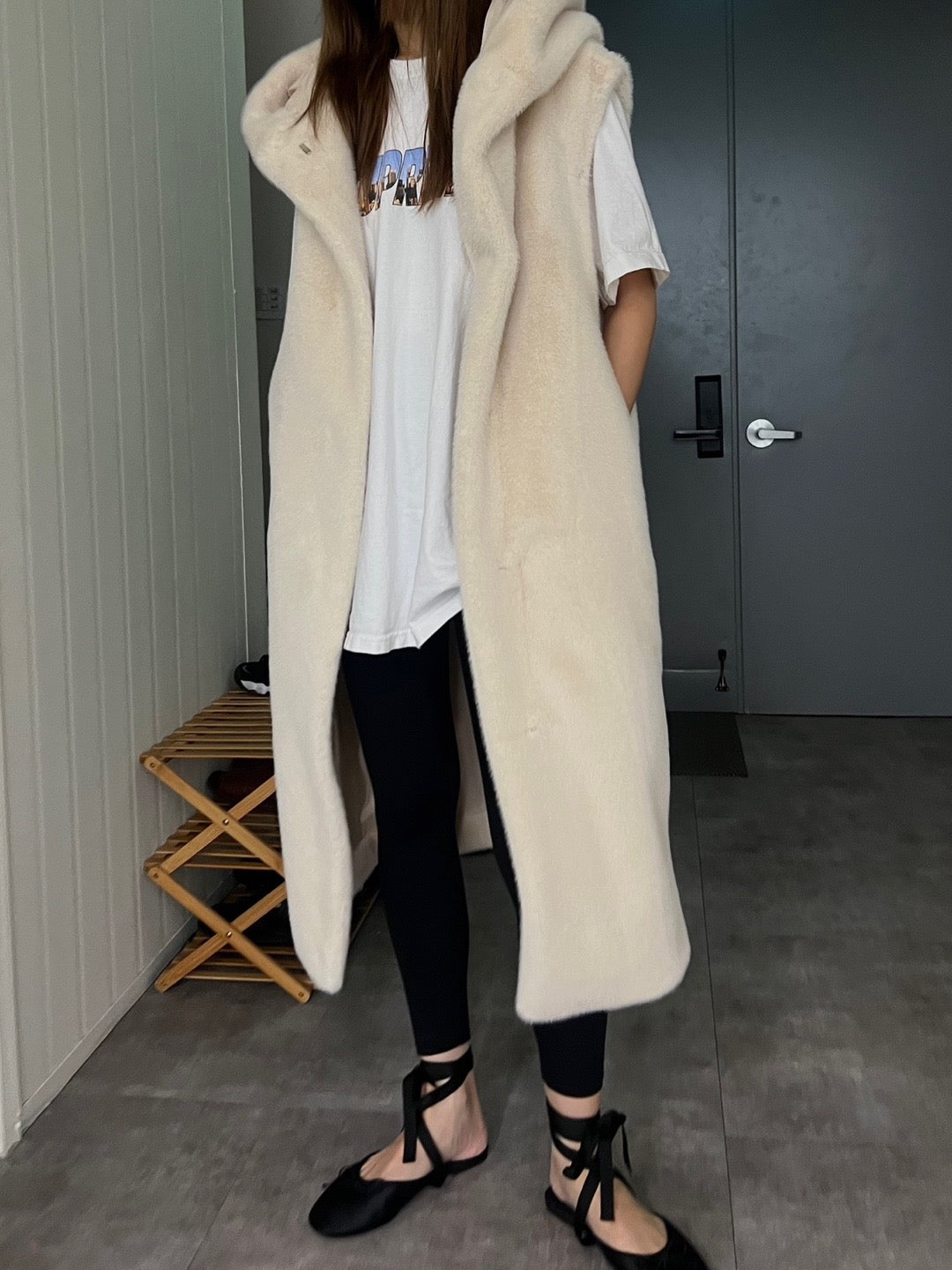 Faux Fur Hooded Robe Vest