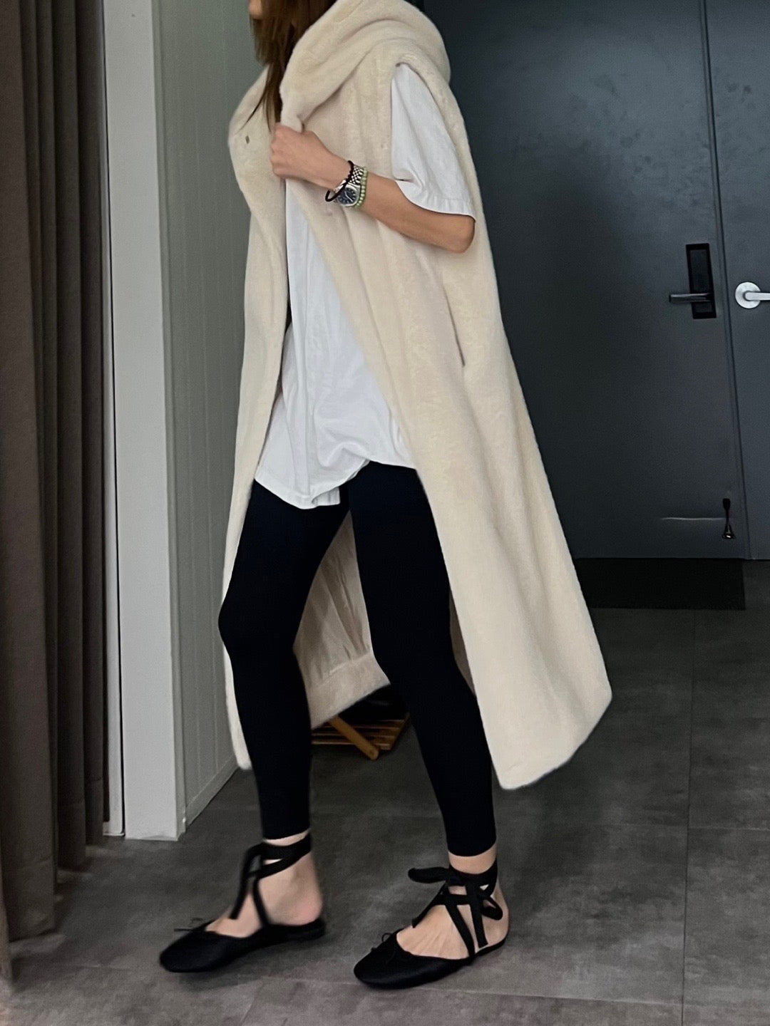 Faux Fur Hooded Robe Vest