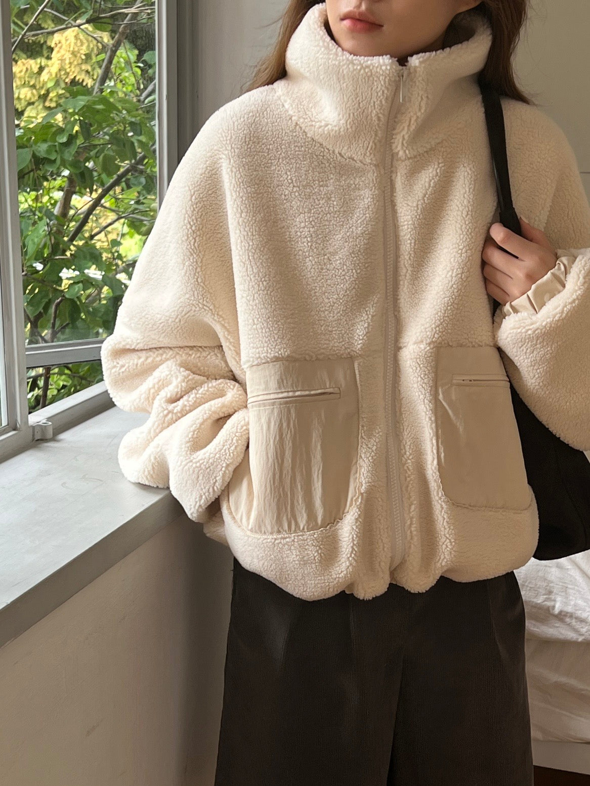 Snow Nylon Patched Fleece Jacket