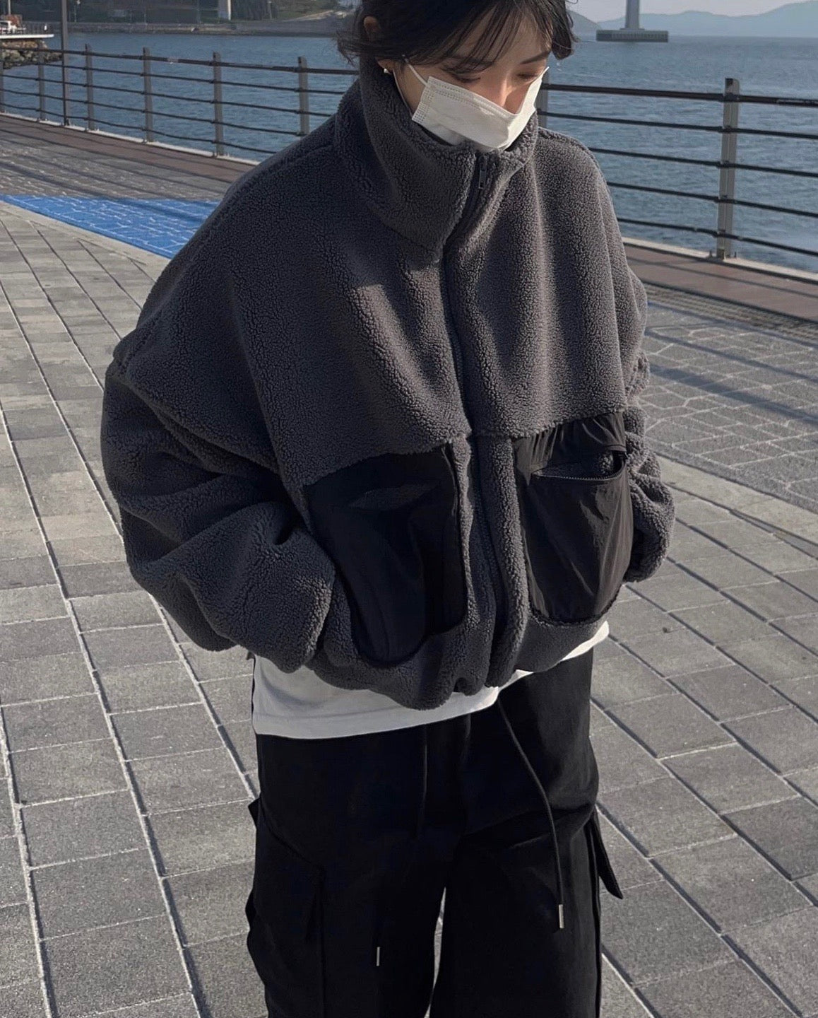 Snow Nylon Patched Fleece Jacket