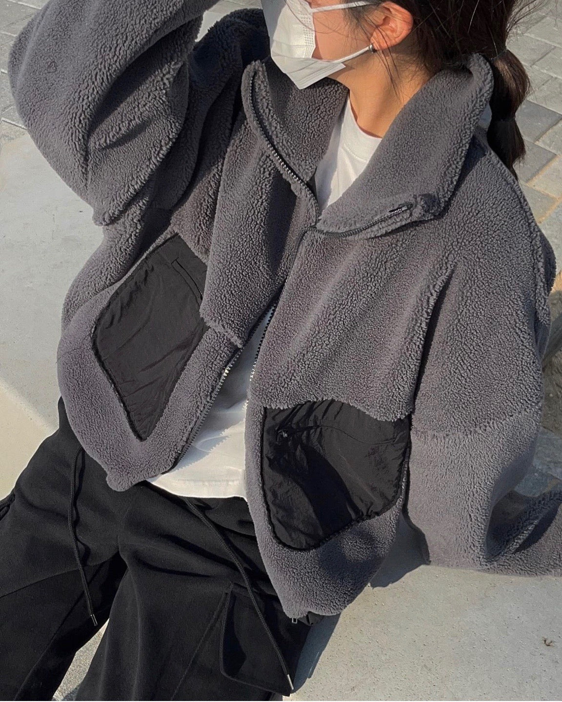 Snow Nylon Patched Fleece Jacket