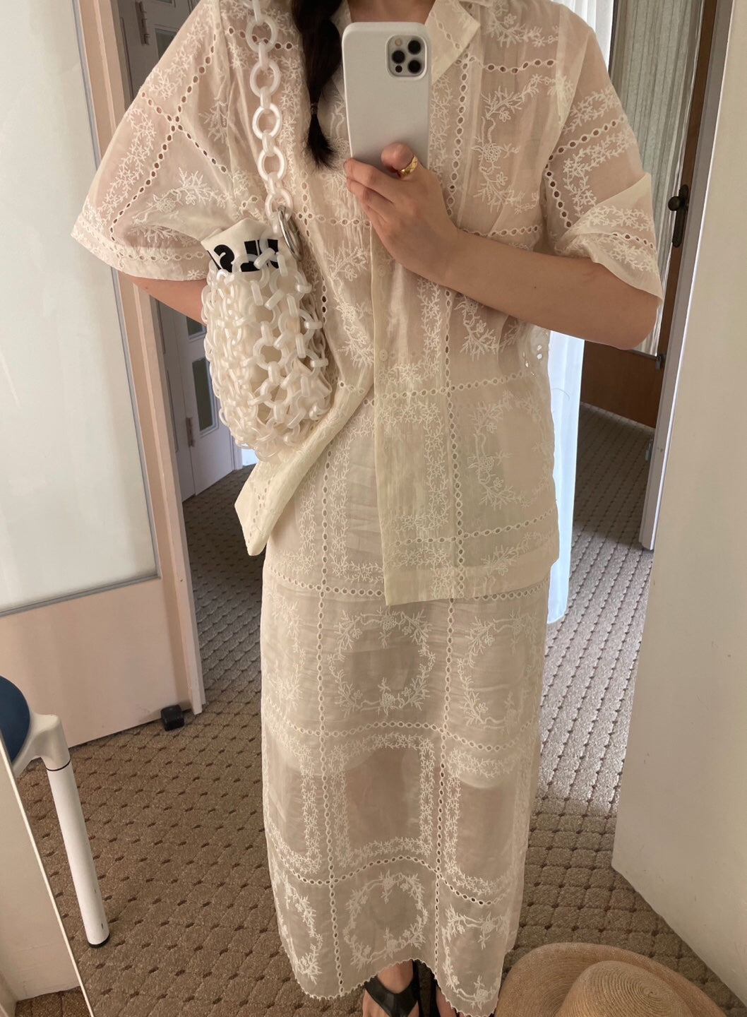 Embroidered Sheer Organza Skirt