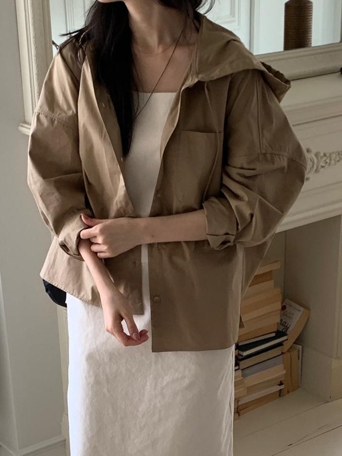 Cotton Hooded Shirt Jacket